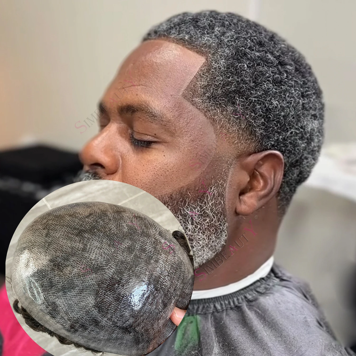 

6 мм Афро-кудрявый парик Old Mans Серый Черный 1B50 1b65 Система человеческих волос Коричневый Афро-американский Полный парик из искусственной кожи Натуральная фронтальная линия