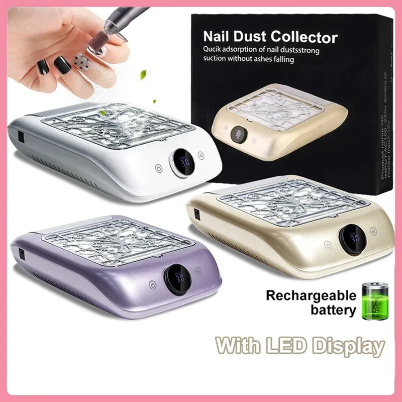

Беспроводной перезаряжаемый пылесборник для ногтей со светодиодным дисплеем, регулируемая скорость, мощный инструмент для извлечения маникюра