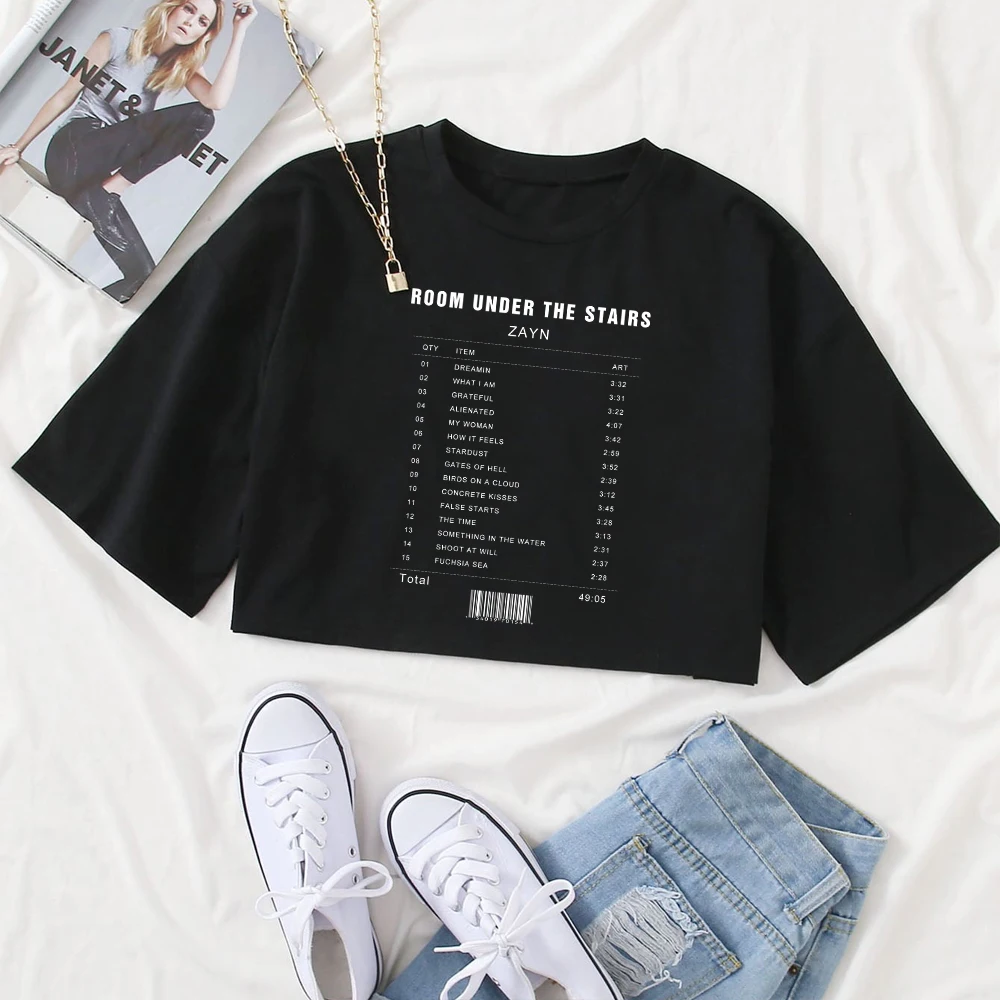 

2024 Zayn Album Room Under The Stairs Girls O-Neck Casual Women Crop Shirts for Fan Gift Tops