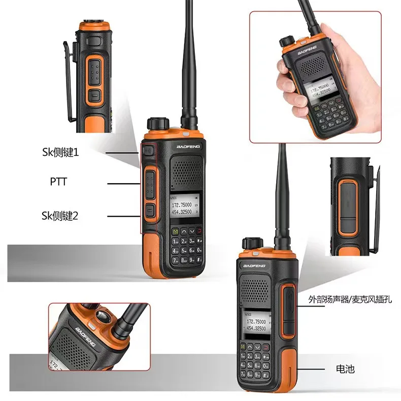 UV 10 PRO Walkie Talkie jarak jauh Frekuensi reproduksi nirkabel 16 KM 999 saluran Radio dua arah pengisi daya USB berkemah