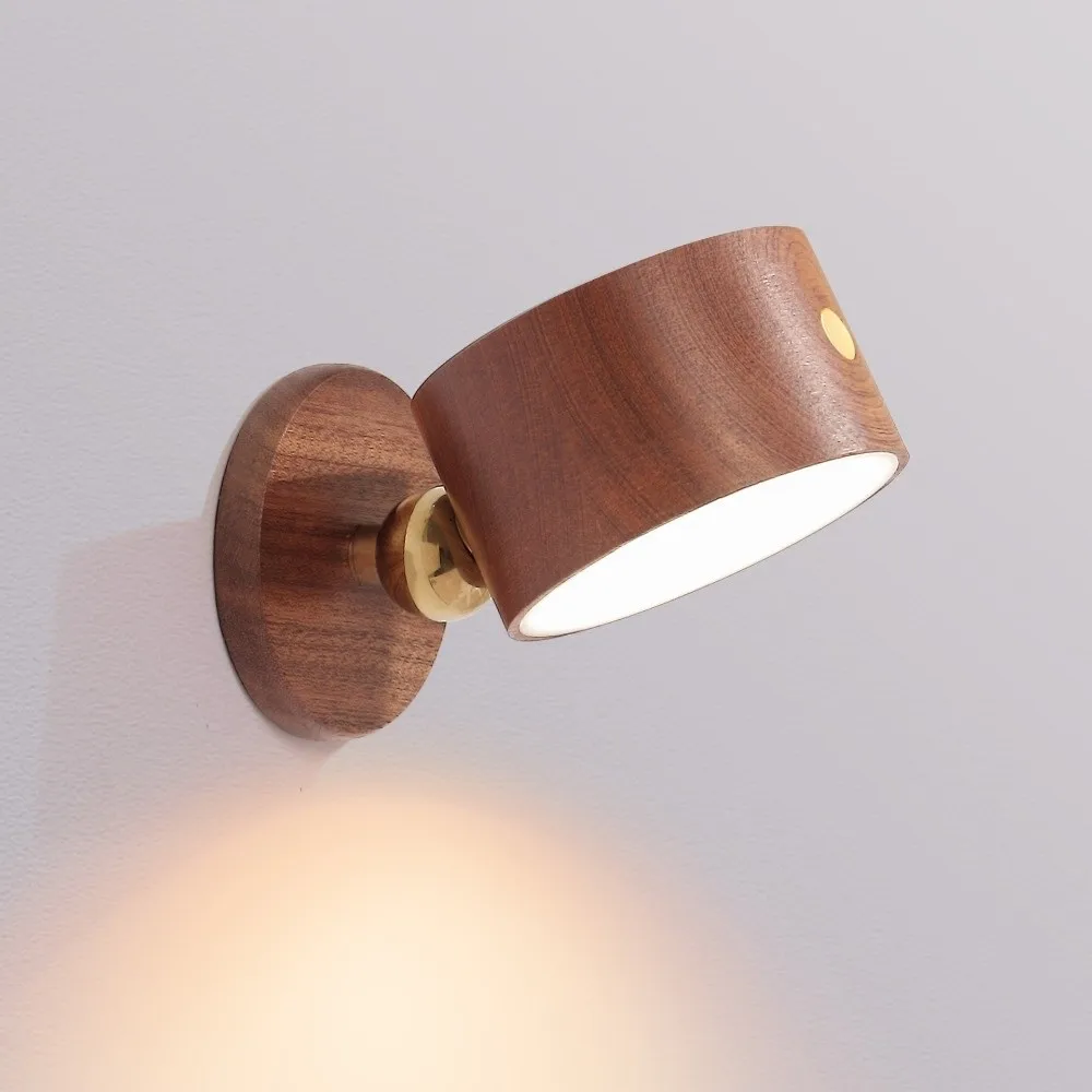 

360° Rotating Wooden Wall Mounted Lamp Touch Control Dimmable Magnetic Night Light Magnetic Mountin Double-sided