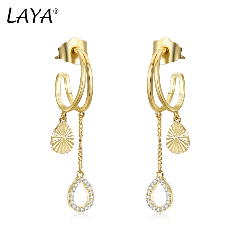 

LAYA 100% стерлингового серебра 925 пробы, минималистичные серьги-капли для женщин, сверкающий циркон, роскошный пирсинг ушей, ювелирные изделия в корейском стиле