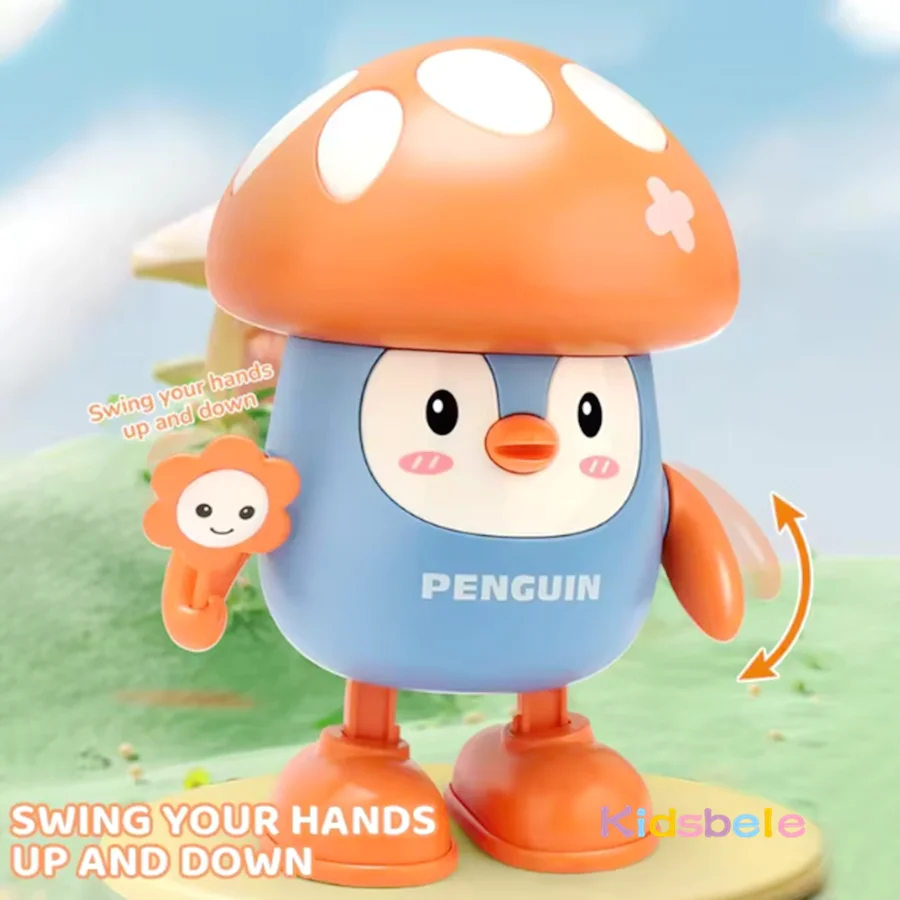 Criança interativa musical balançando dança brinquedos maçã cogumelo pinguim andando robô com luzes crianças dos desenhos animados engraçado festa brinquedo