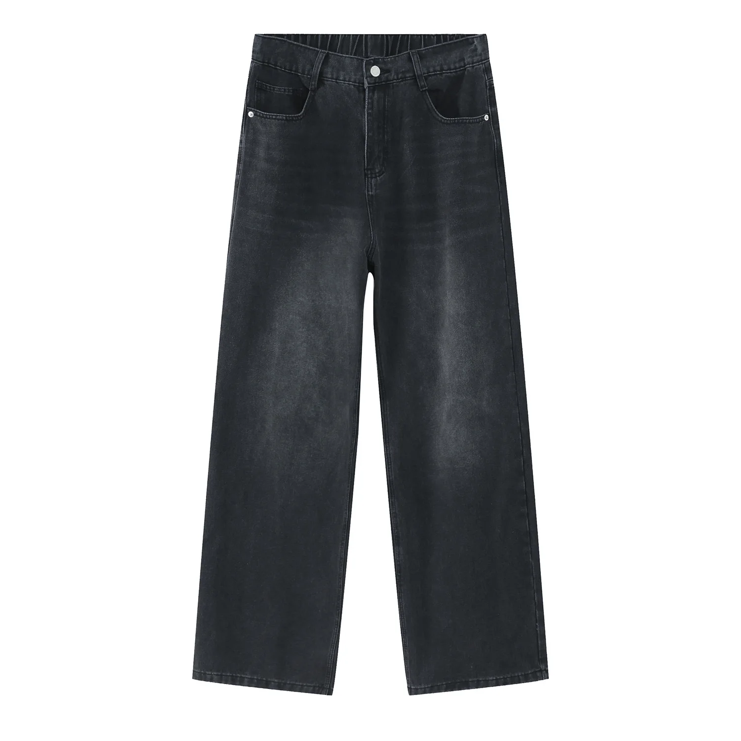 

Four Seasons New Fashion Men's Korean Solid Color Wide Leg Loose Jeans Pants Casual Trendy Elastic Waist Straight Denim Trousers