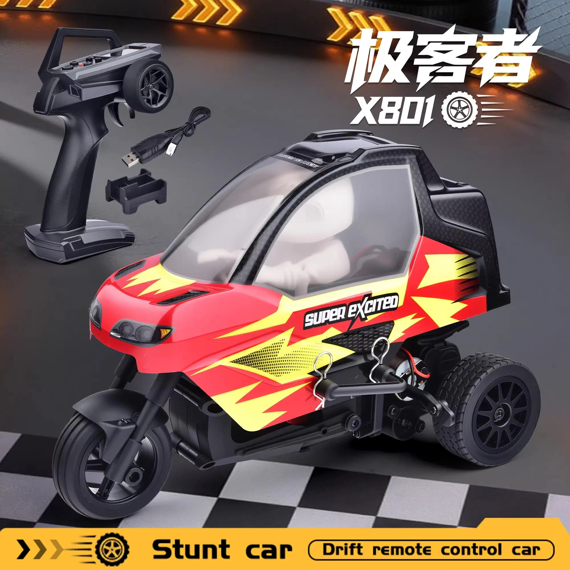 Geeker 2026 New Professional RC Remote Control Car Three-Wheeler Off-Road Climb Competition Drift Racing Car X801
