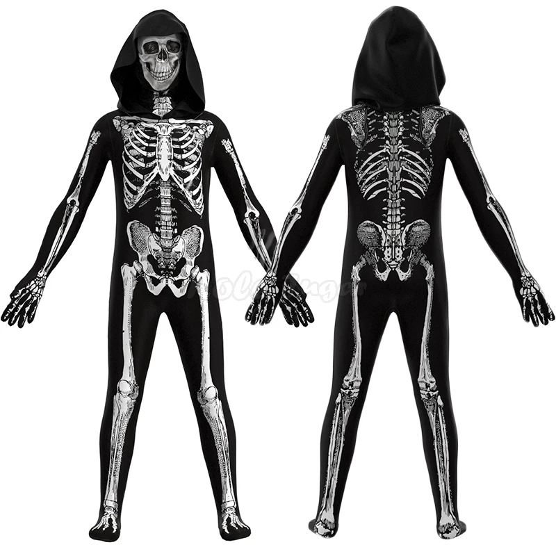 Halloween Costumes Adult Kids Skeleton Print Jumpsuit Horror Games Parent-child Party Cosplay