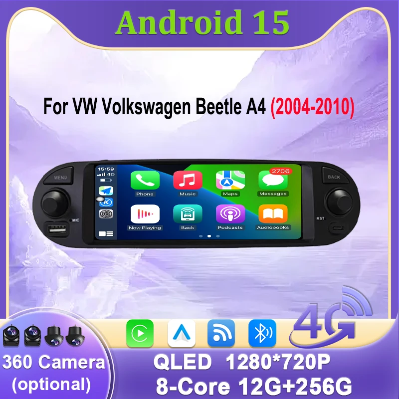 Android 15 Autoradio für VW Volkswagen Beetle A4 2004 - 2010 Stereo-Videoplayer Kabelloses Carplay Auto-Multimedia 4G WIFI DSP