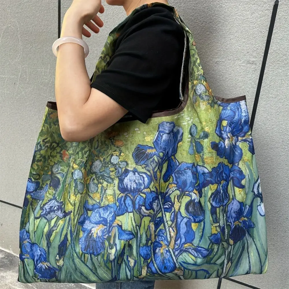 Conveniente bolso de mano con flores de Iris, bolso de compras plegable de gran capacidad, bolso ligero portátil para mujer