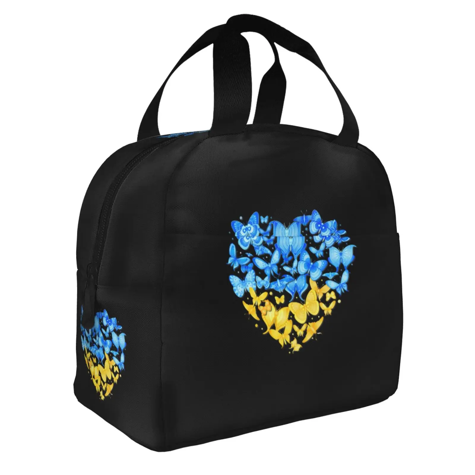 Blue and Yellow Butterfly Love Print Insulated Lunch Box Leak-proof Thermal Cooler Lunch Bag for Men Women Kids Work Trip Picnic