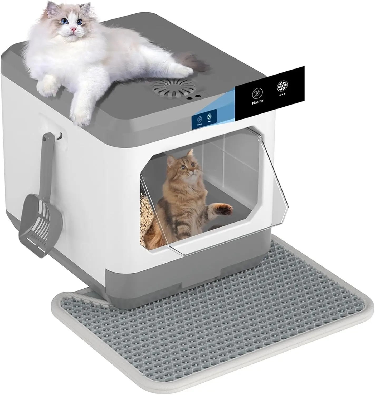 3-Speed Covered Litter Box with Lid, No Smell Electric Litter Box with Scoop, Mat, Non Leaking Kitty Litter Box for Cats