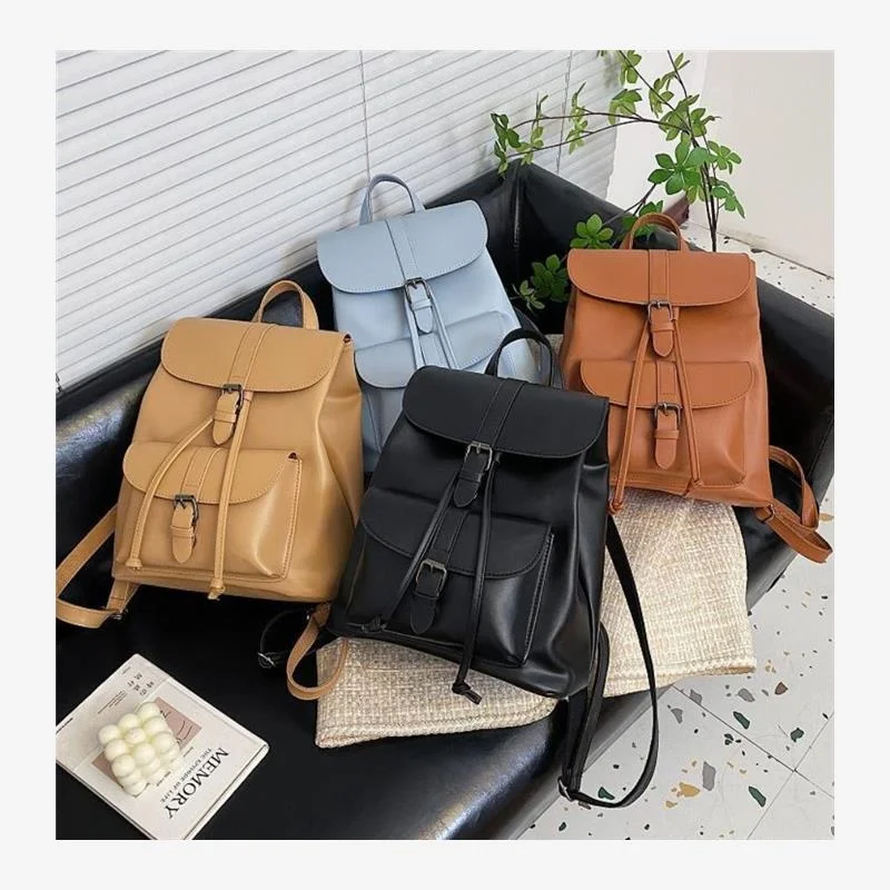 Mochila de Doble Asa para Mujer, Impermeable, de Cuero PU, Estilo Británico, Informal, de Color Puro, con Cierre de Cordón