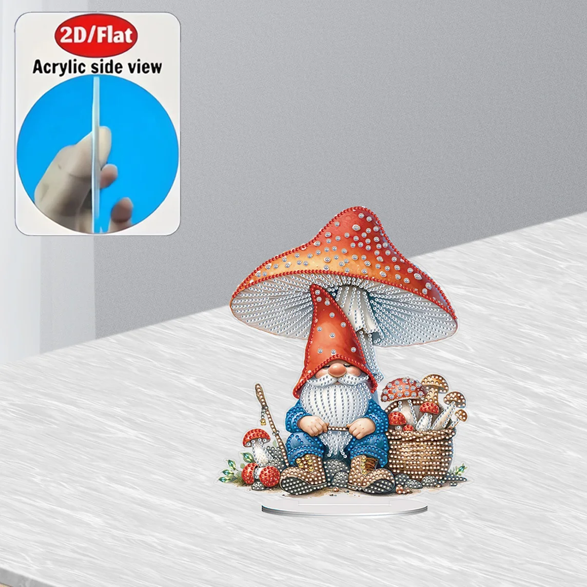 2D / Flat 1pc Mushroom Gnome Acrylic Welcome Plaque Diamond Painting Desktop Ornament Set, Shiny Wall Decor, Holiday Gift