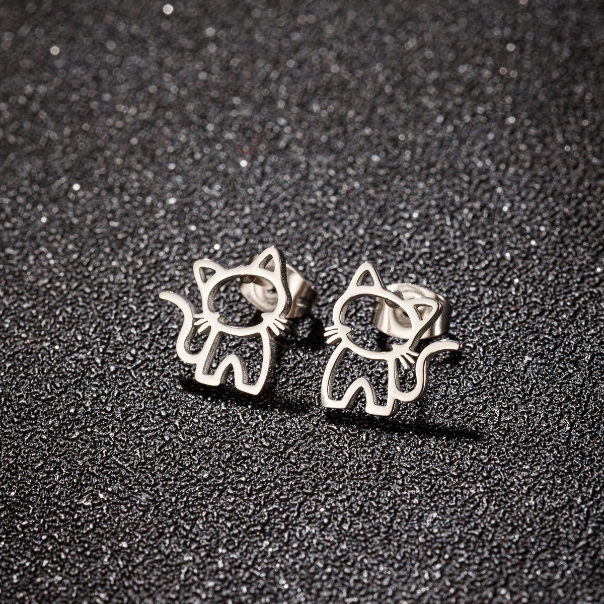 Cute Cat Stainless Steel Ear Piercing Stud Earrings For Mens Womens Punk  Students Gifts Trend Fashion Small Ear Studs Jewelry