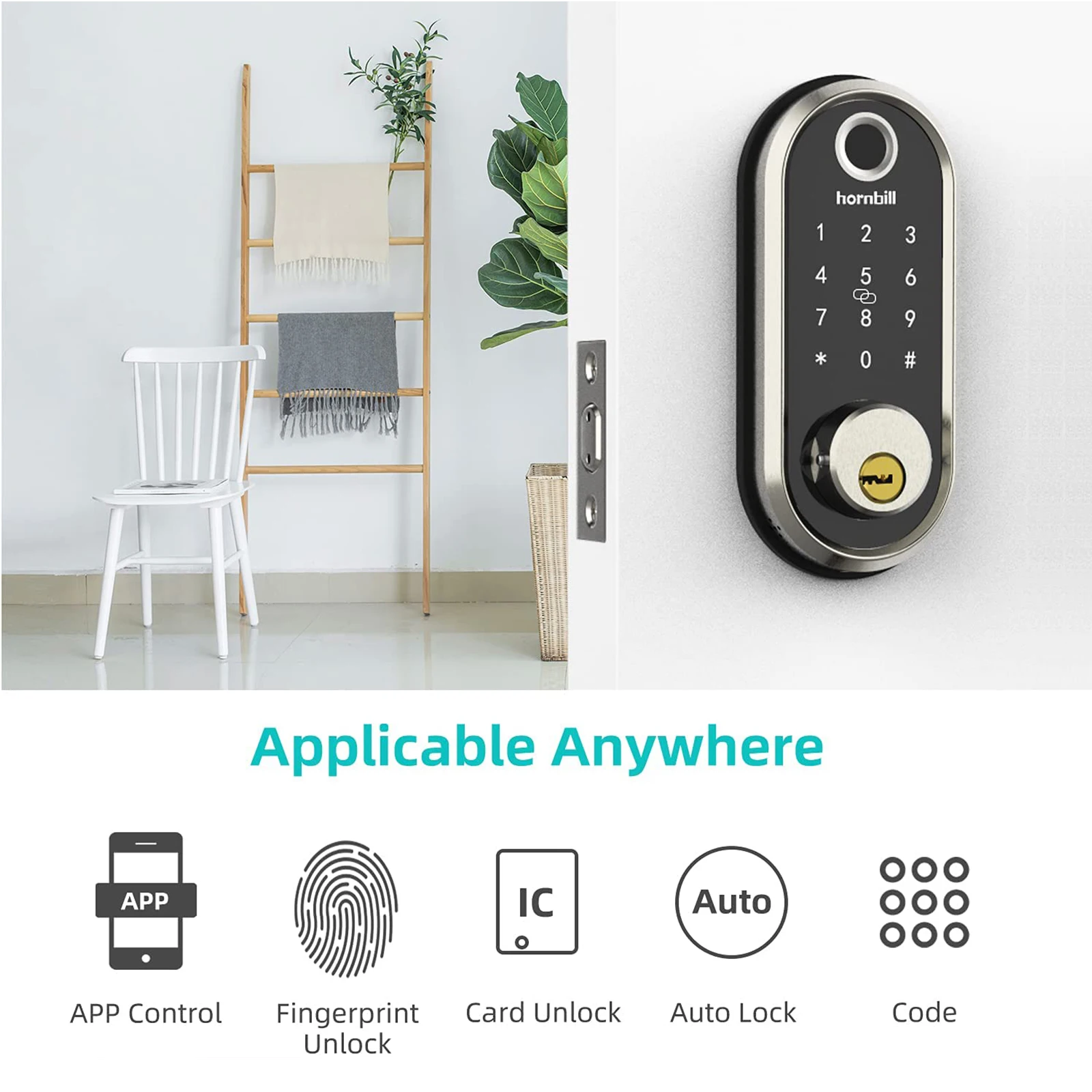 Hornbill WIFI Electronic Smart Door Lock Biometric Fingerprint Locks Magnetic IC Card Remote Unlock Password Keyless Smart Home