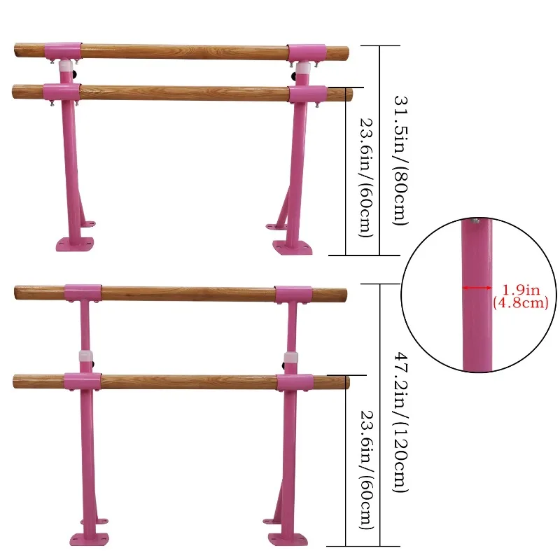Height Adjustable 60cm‑120cm Ballet Barre Wooden Floor Fixed Ballet Barre