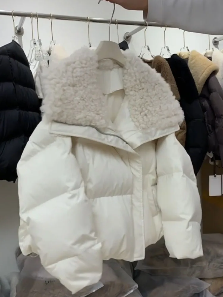 Coreano Sle ort blanco Puffer Jaet mujer invierno 2025 nuevo diseño cuello grande pan abrigo Thiened largo Sve cremallera