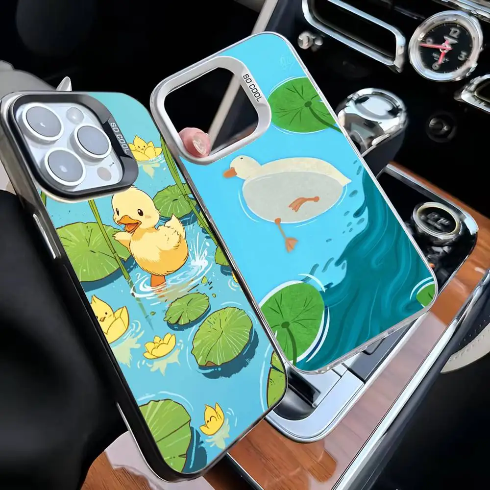 

Little Duck on the Lotus Pond Phone Case For iPhone 16,15,14,13,12,11,Mini,Pro,MAX Black Matte Shockproof Cover