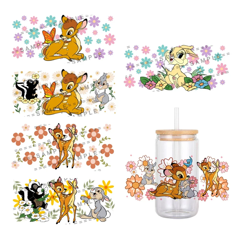 Disney Cartoon Bambi Patroon Uv Dtf Transfer Sticker Waterdichte Transfers Stickers Voor 16Oz Glazen Cup Wrap Stickers