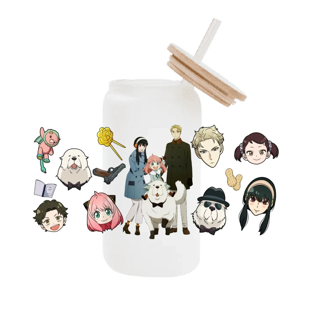 Японская манга SPY FAMILY для Libbey 16 унций банка стекло 3D водонепроницаемый УФ DTF кофе может обертка Libbey стеклянная пленка