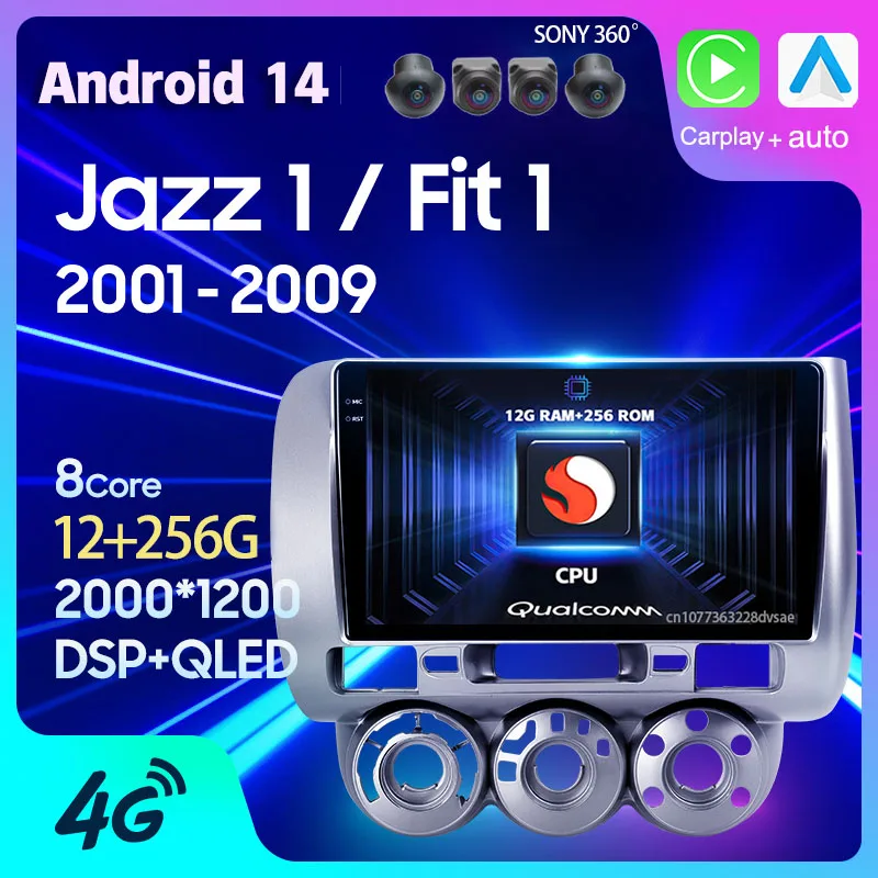 Android 14 Car Radio GPS For Honda Jazz 1 GD 2001 - 2008 Fit 1 2001 - 2009 Multimedia Carplay Auto 2 Din Player DSP Video Stereo