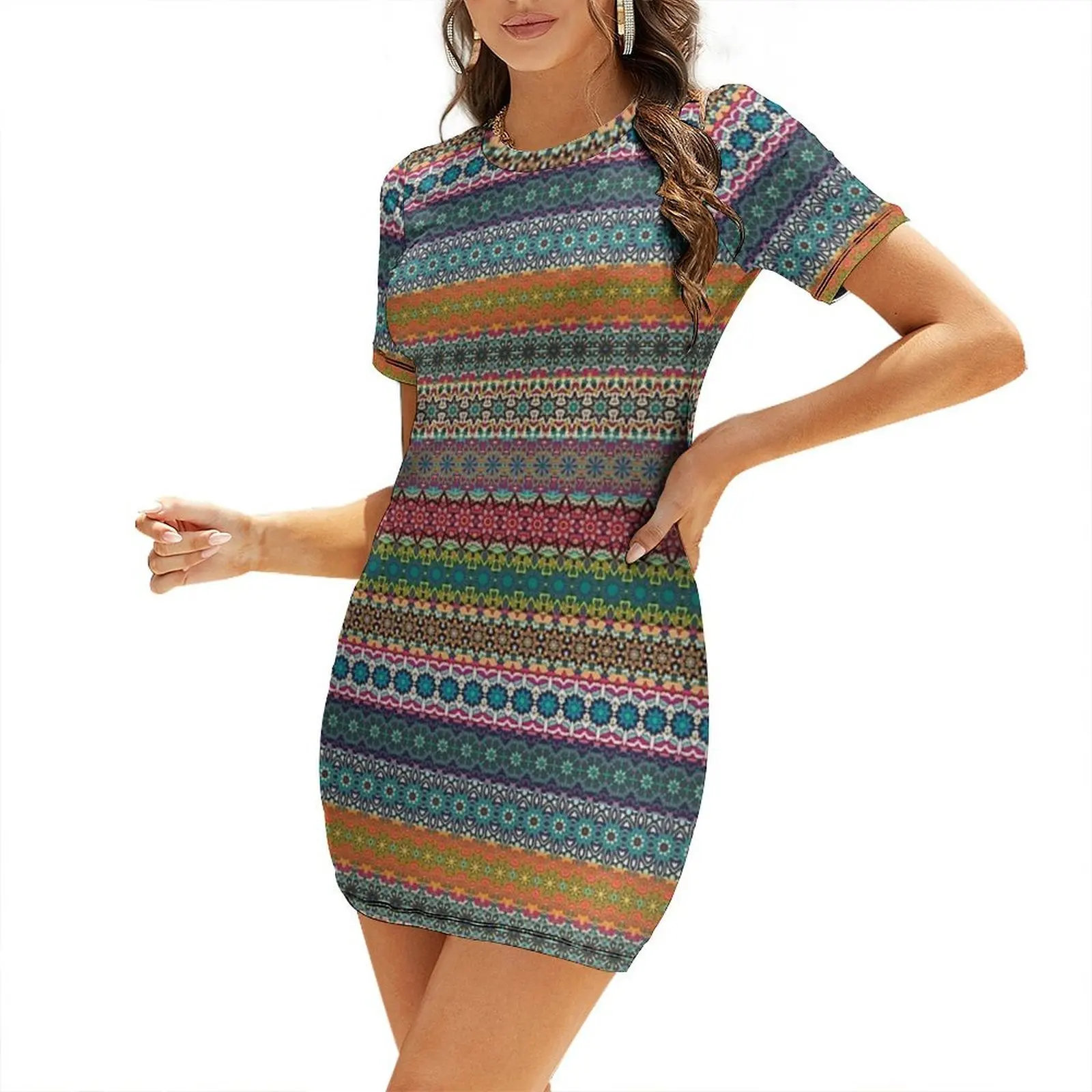 

Vintage tribal aztec pattern Short-Sleeved Dress women's summer clothing 2026 dress women summer 2026