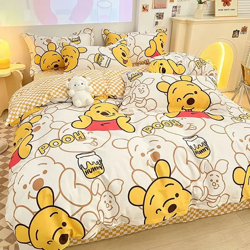 New Disney Winnie the Pooh Cute Anime Print Four-Piece Set Four Seasons Soft Skin-Friendly Student Dormitory Home Bedding