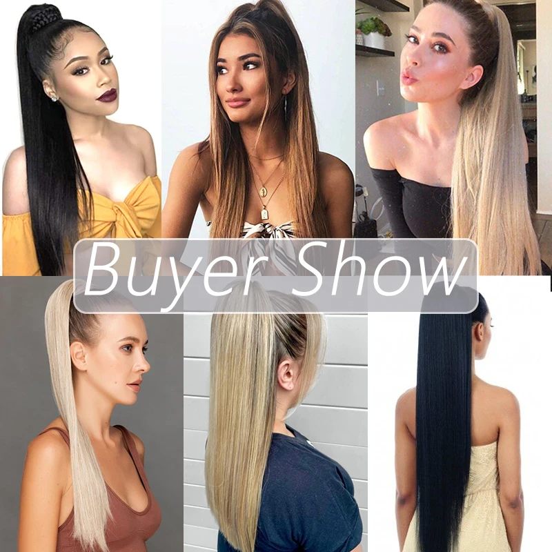 Azqueen 55Cm Lange Rechte Vlinderdas Paardenstaart Clip In Hair Extension Natuurlijke Bruin Blond Synthetische Pony Tail Haarstukken Voor vrouwen