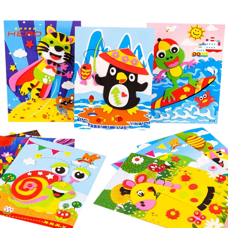 3D EVA Foam Sticker Puzzle Game DIY Cartoon Animal Learning Education Toys Mosaic EVA Painting for Toddler Kids Art Craft Kits