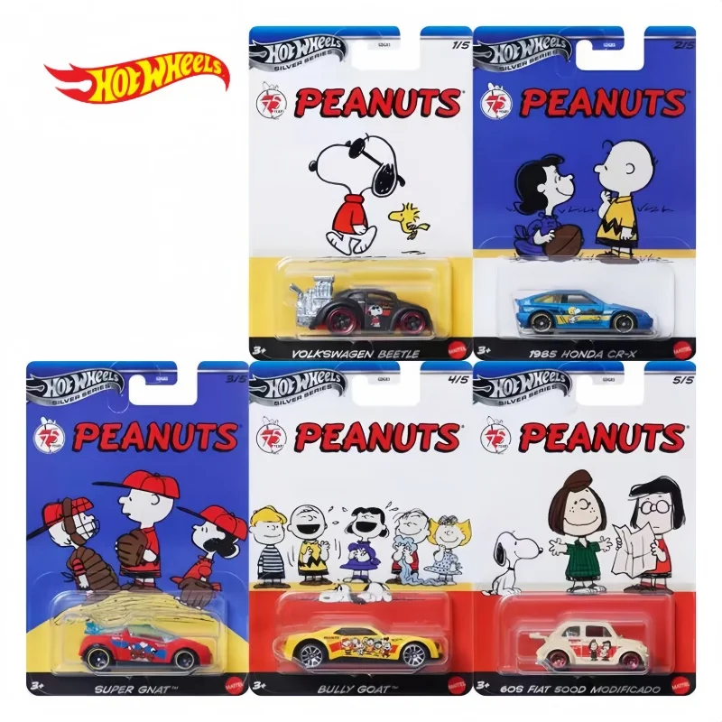 

Hot Wheels Silver Series 75th Peanuts Snoopy Volkswagen Beetle Super Gnat Honda Bully Goat 1/64 Diecast Car Toy Kid Gifts