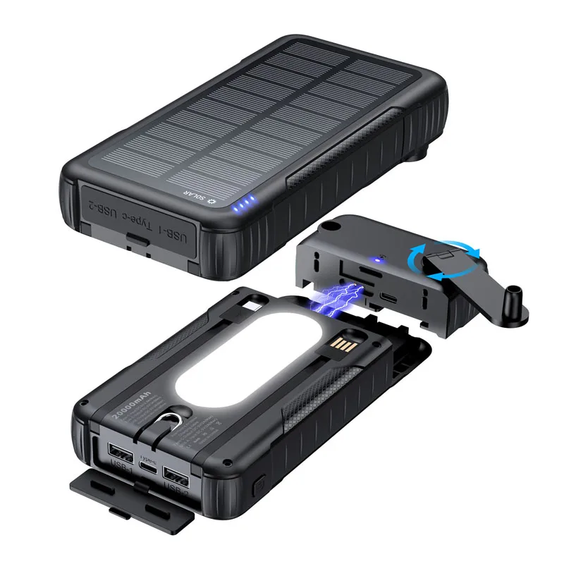 Hand Crank Solar Power Bank Outdoor Portable Charger 20000mAh Powerbank for iPhone Xiaomi Samsung Huawei External Spare Battery