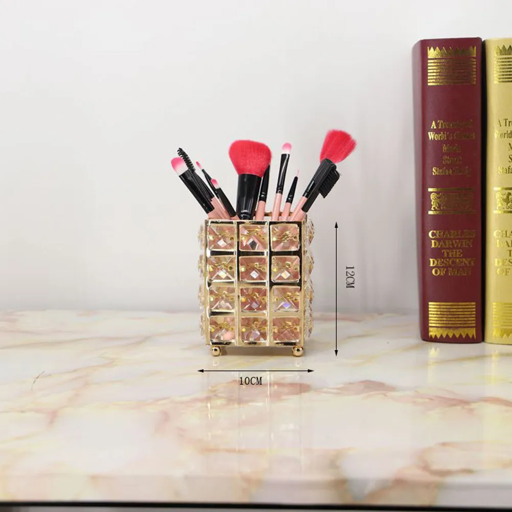 

Подставка для кистей для макияжа, хрустальный держатель для ручек, золотой квадратный настольный органайзер для офиса, ванной, кухни, стильный контейнер для экономии пространства