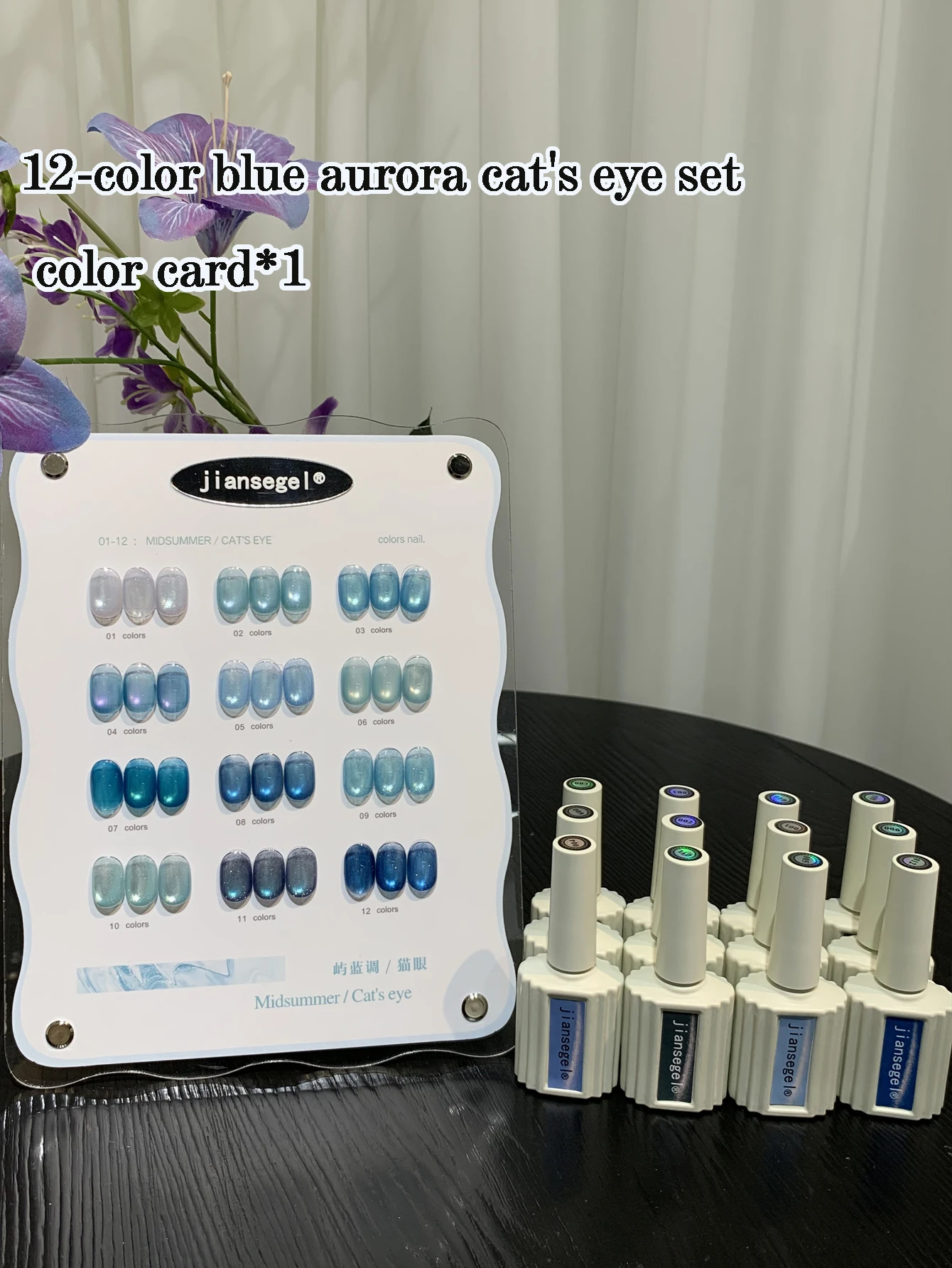 

12-color blue aurora cat-eye nail polish set with color chart, UV nail gel, DIY nail art charm, nail tools suitable for nail tec