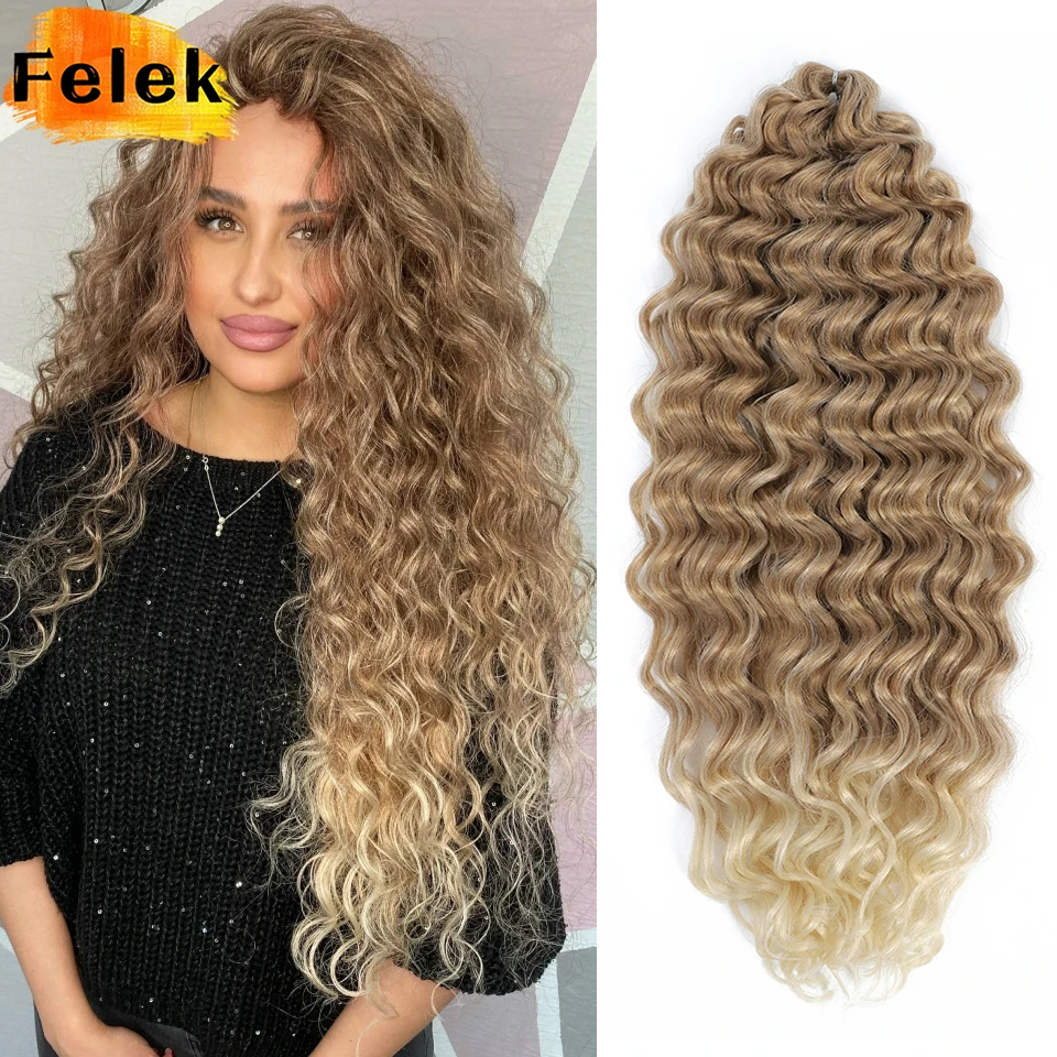 3-5 Pcs Ocean Wave Braiding Hair Extensions Crochet Braids Ombre Pink Synthetic Hawaii Afro Curls Water Wave Braids for Women