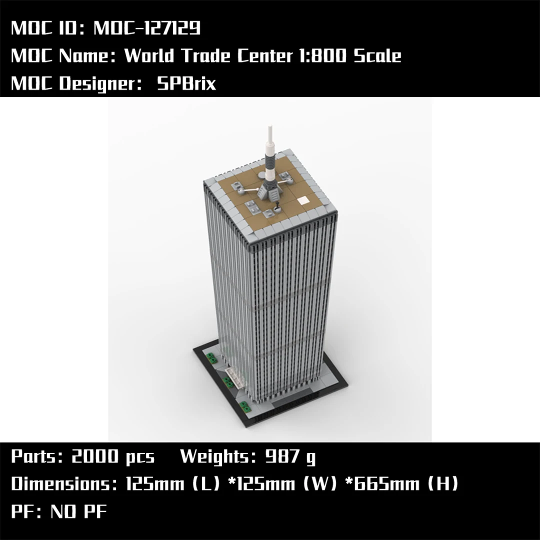 MOC-127129 World Trade Center 1:800 Building Blocks 2000PCS fai da te Building Blocks giocattoli per bambini regali disegni elettronici