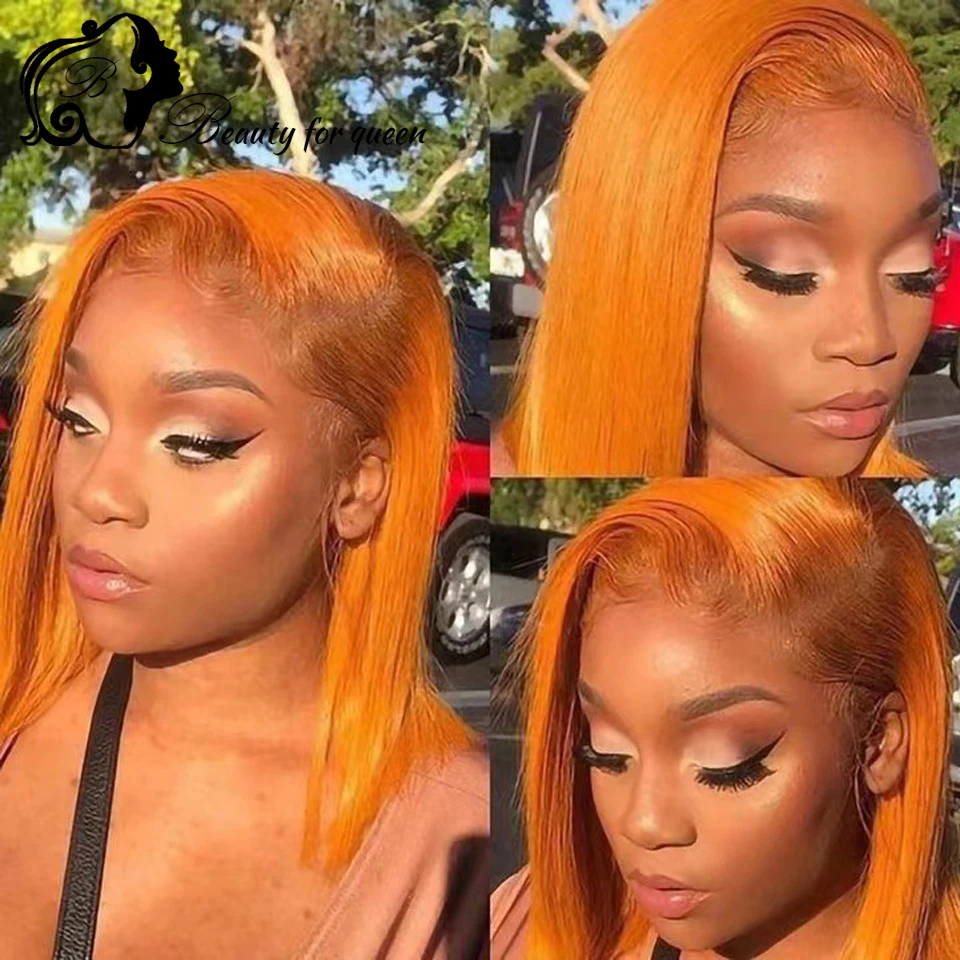 

Имбирно-оранжевый прямой парик Боб - плотность 180 HD, прозрачный, 13x4, кружевной фронтальный, готовый к ношению | Ролевая игра для косплея, 100% человеческие волосы