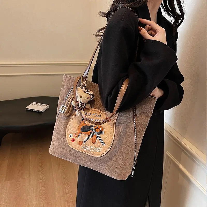 

Harajuku милая сумка-тоут с мультяшным котенком, женский рюкзак с буквенным пуговиком, большой вместительный женский повседневный универсальный рюкзак для поездок на работу, Mochilas Mujer