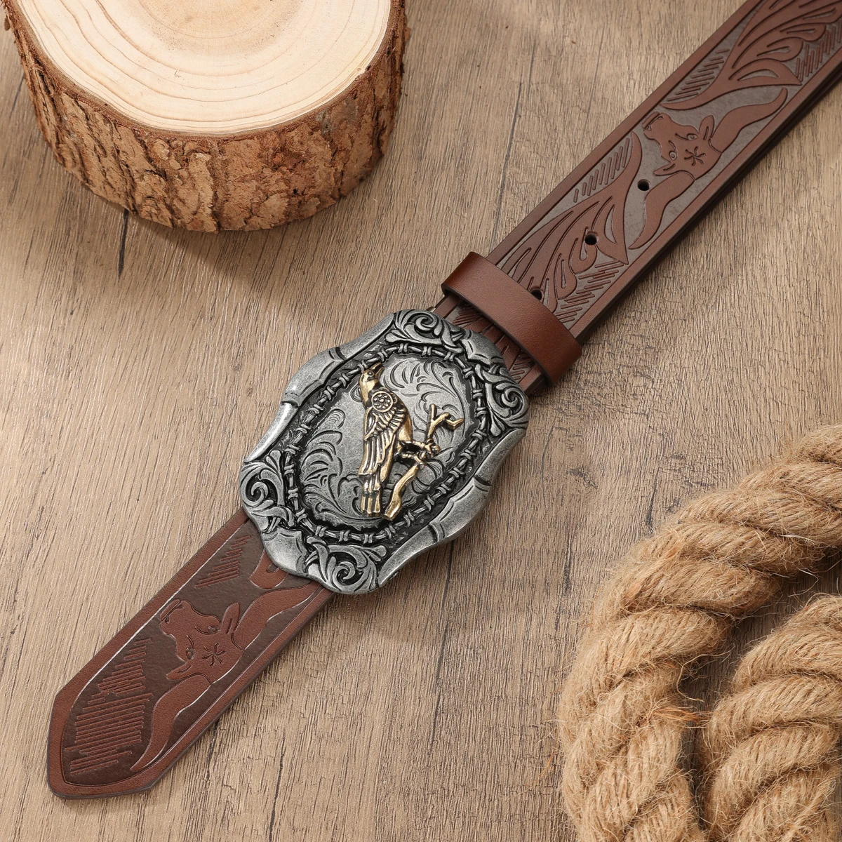 1 Piece - Western Style - Wide Belt - Retro - Western-Style Buckle - PU Embossed Belt - Men's and Women's Matching Version