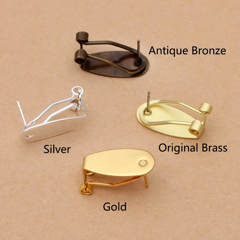 10pcs 9x20mm Earring Clip Base Brass Clip-on Earring Cabochon Cameo Setting Blank Earring Jewelry Making Components DIY