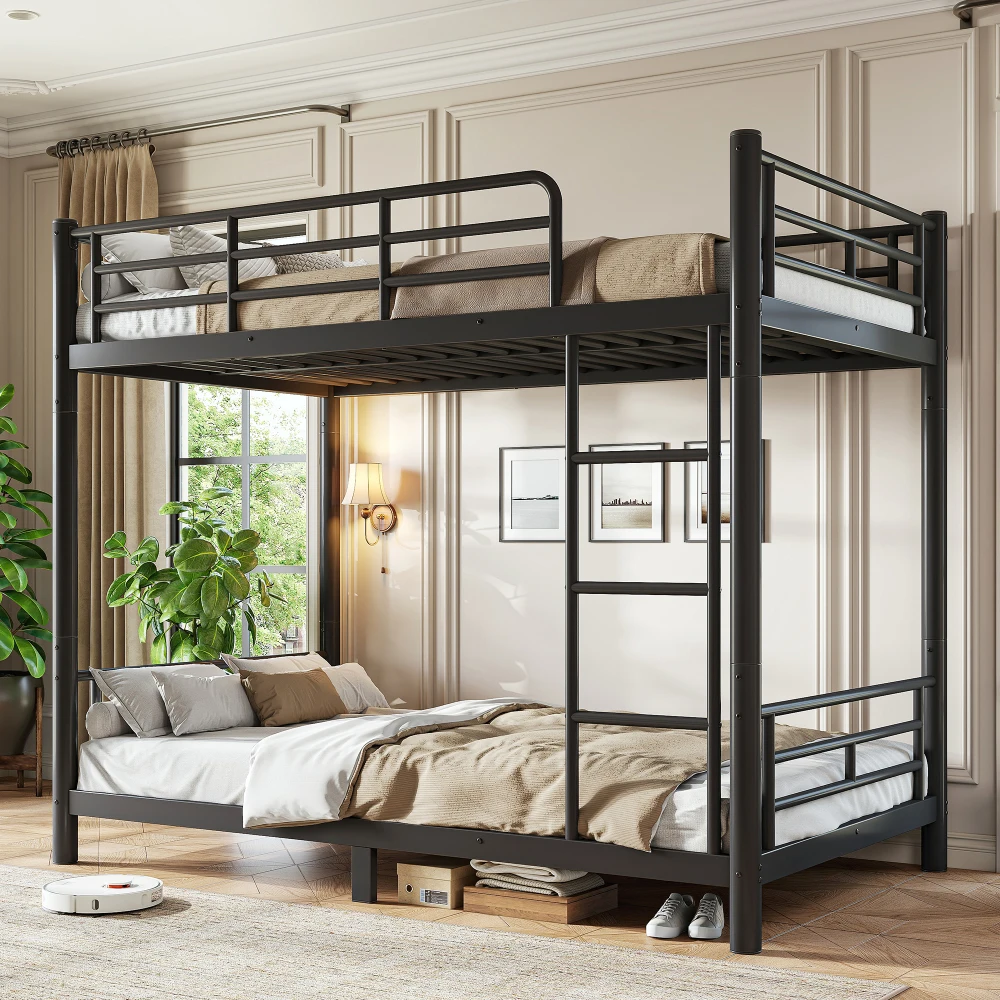 Black Twin XL Over Twin XL Metal Bunk Bed with Round Tube Frame, Separates Into Two Independent Twin XL Beds, Noise Reduced Construction, Space Saving Design for Teens Adults, No Box Spring Needed, Sturdy Bedroom Bunk Bed Frame view 2