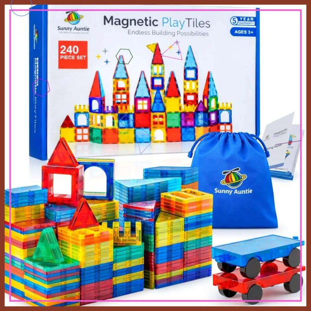 

240 PCS XL Magnetic Building Tiles with Storage Bag - STEM Construction Toy for Kids Ages 3-8