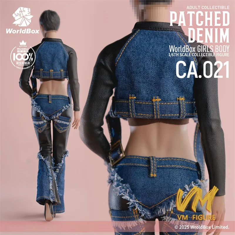 Worldbox CA021 1/6 Woman Casual Style Retro Patchwork Denim Suit Clothes Model Fit 12'' Female Soldier Action Figure Body Dolls