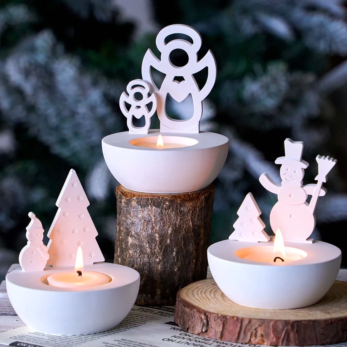 Portacandele rotondo natalizio Stampo in silicone Fai da te fatto a mano Albero di Natale Pupazzo di neve Angelo Stampi artigianali per candeliere in resina in gesso