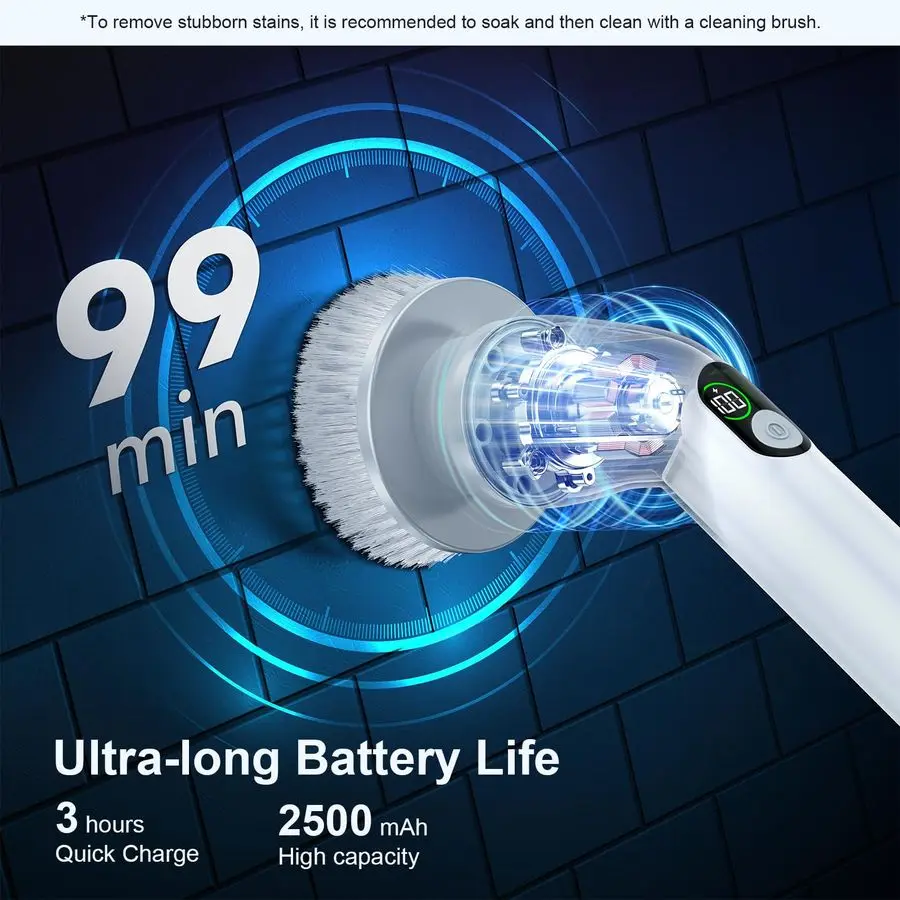 Электрический скруббер LA4 Pro, двухскоростной скруббер для ванной комнаты с усилителем дисплея, 6 сменных чистящих насадок, беспроводной скраб