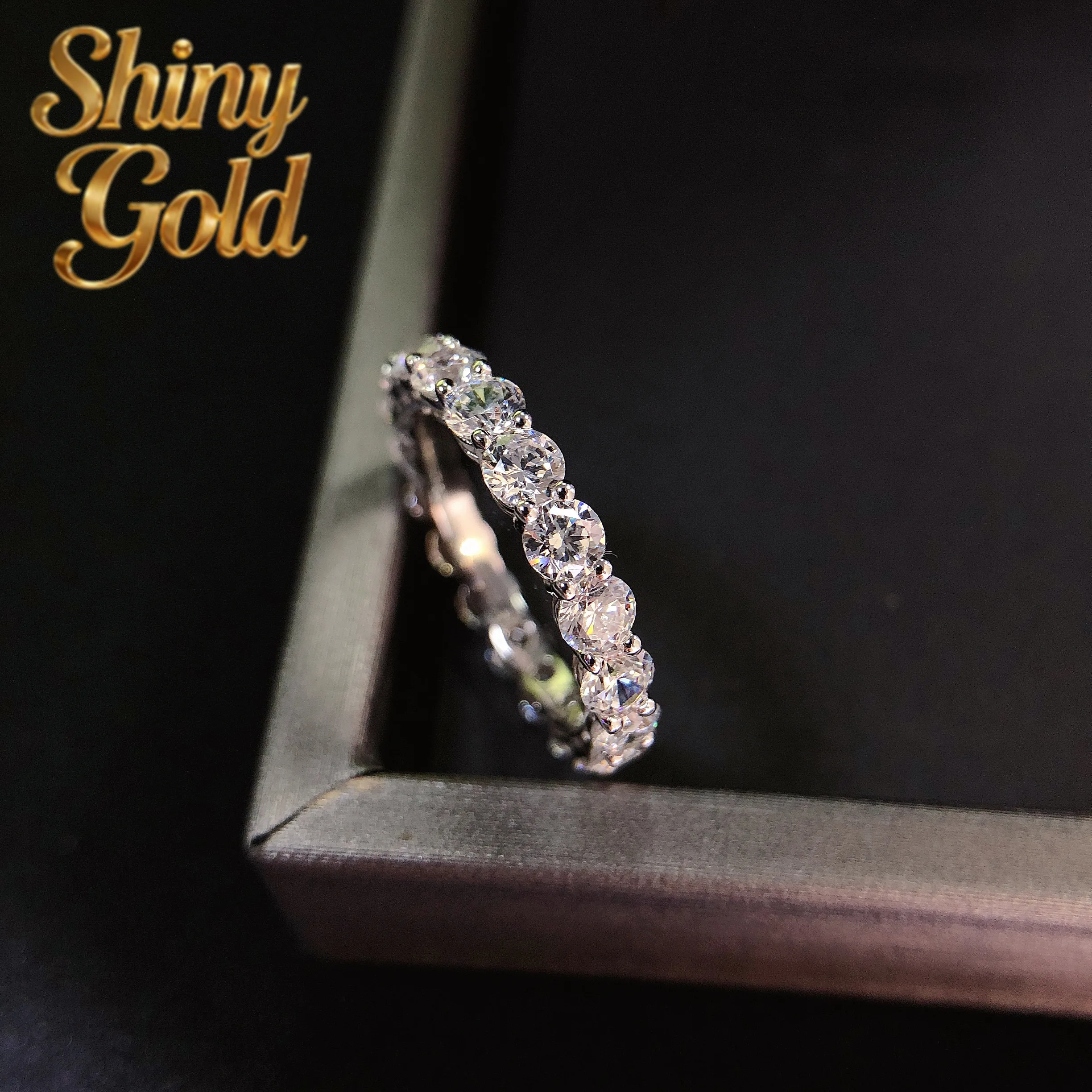 

Кольцо ShinyGold Full Eternity с одним камнем 0,2 карата, D VVS1, из муассанита, из цельного белого золота 14 карат, ювелирное изделие для женщин, обручальное кольцо