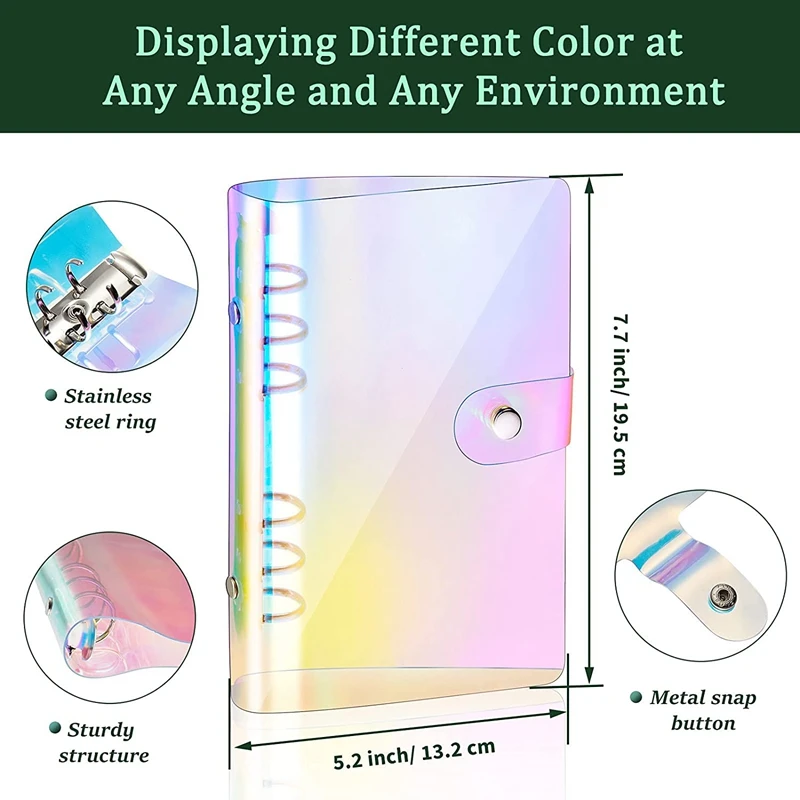 Pvc Notebook Cover Planner Budget Binder Organizer 6 Ronde Ring Beschermer Binder Rits Map Voor Bill Planner (Regenboog)
