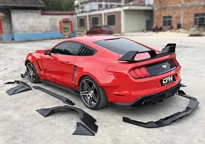 New！ For Ford Mustang 2015-2022 ABS Matte Black Bumper Front Lip Rear Diffuser Side Skirt Spoiler Fender Wide Body