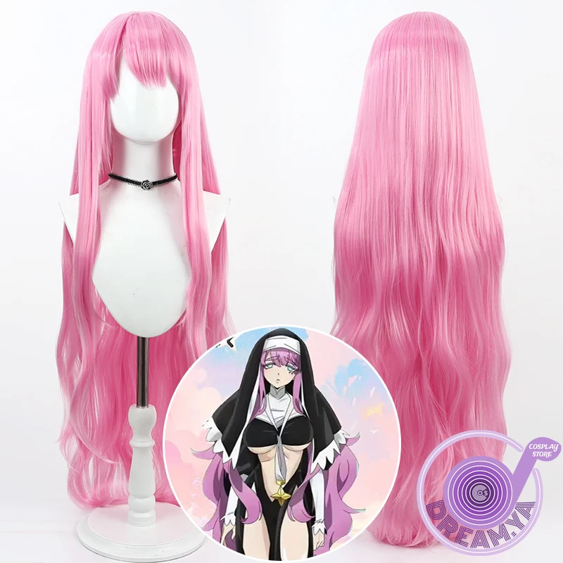 Sister Gigant Cosplay Wig MahoAko Pink 100cm Long Synthetic Hair Heat Resistant Halloween Carnival Role Play Party + Wig Cap