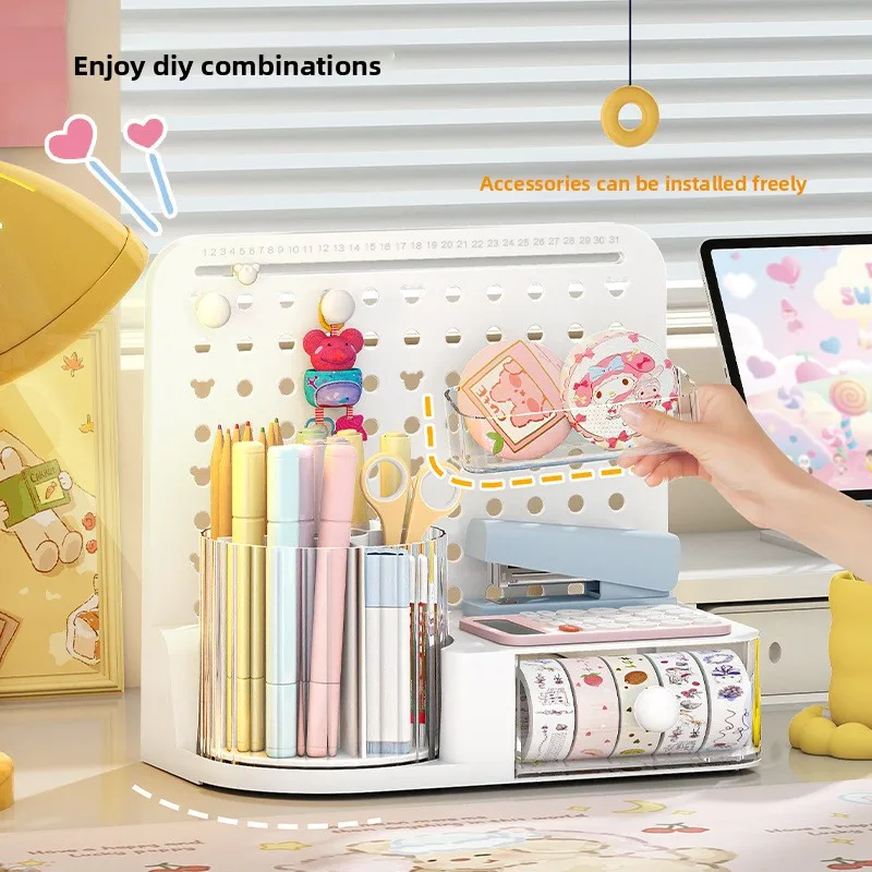 Desktop Hole Board Storage Box Desk Stationery Organizing Artifact Shelf Pen Holder Office Study Desk Storage Holder