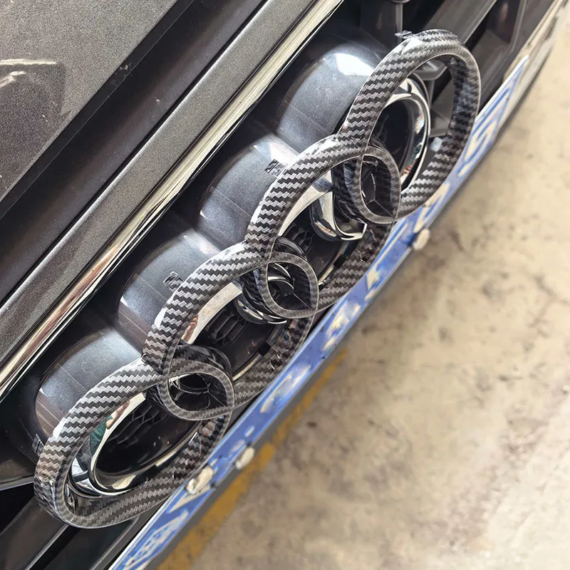 4-Ring Kohlefaser ABS Auto Motorhaube Frontgrill Heckklappe Emblem Logo Abzeichen Aufkleber Dekor für Audi A3 A4 A5 A6 A7 Q3 Q5 Q7