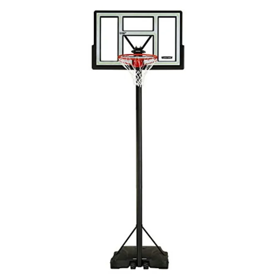 

Pro Court Height Adjustable Portable Basketball System for outdoor use, polycarbonate backboard, blue/white color, quick-adjust